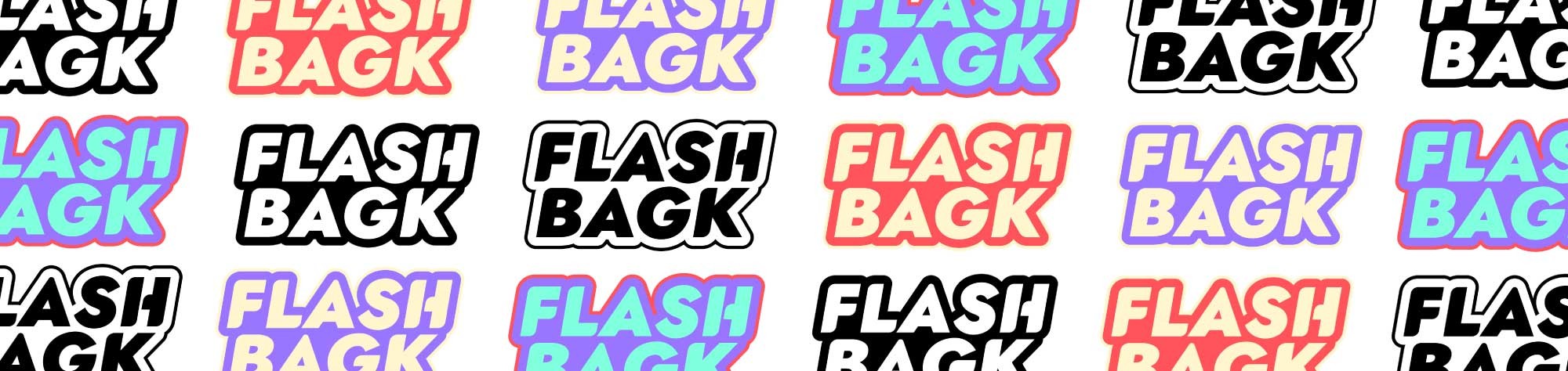 Plusieurs rangées de logo de l'entreprise Flash Bagk déclinés avec différentes couleurs, réalisé par ÈS.B Studio.