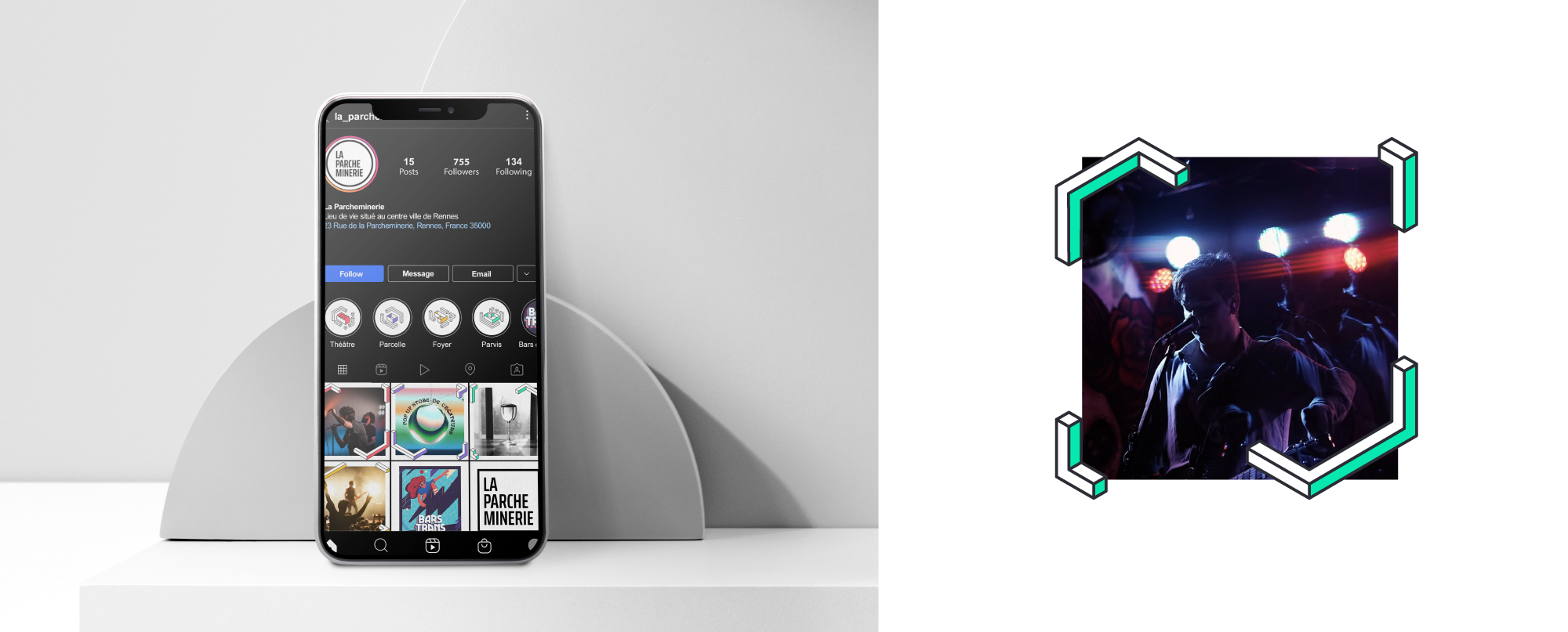 Mock-up pour la mise en situation de l'identité visuelle appliquée sur Instagram.