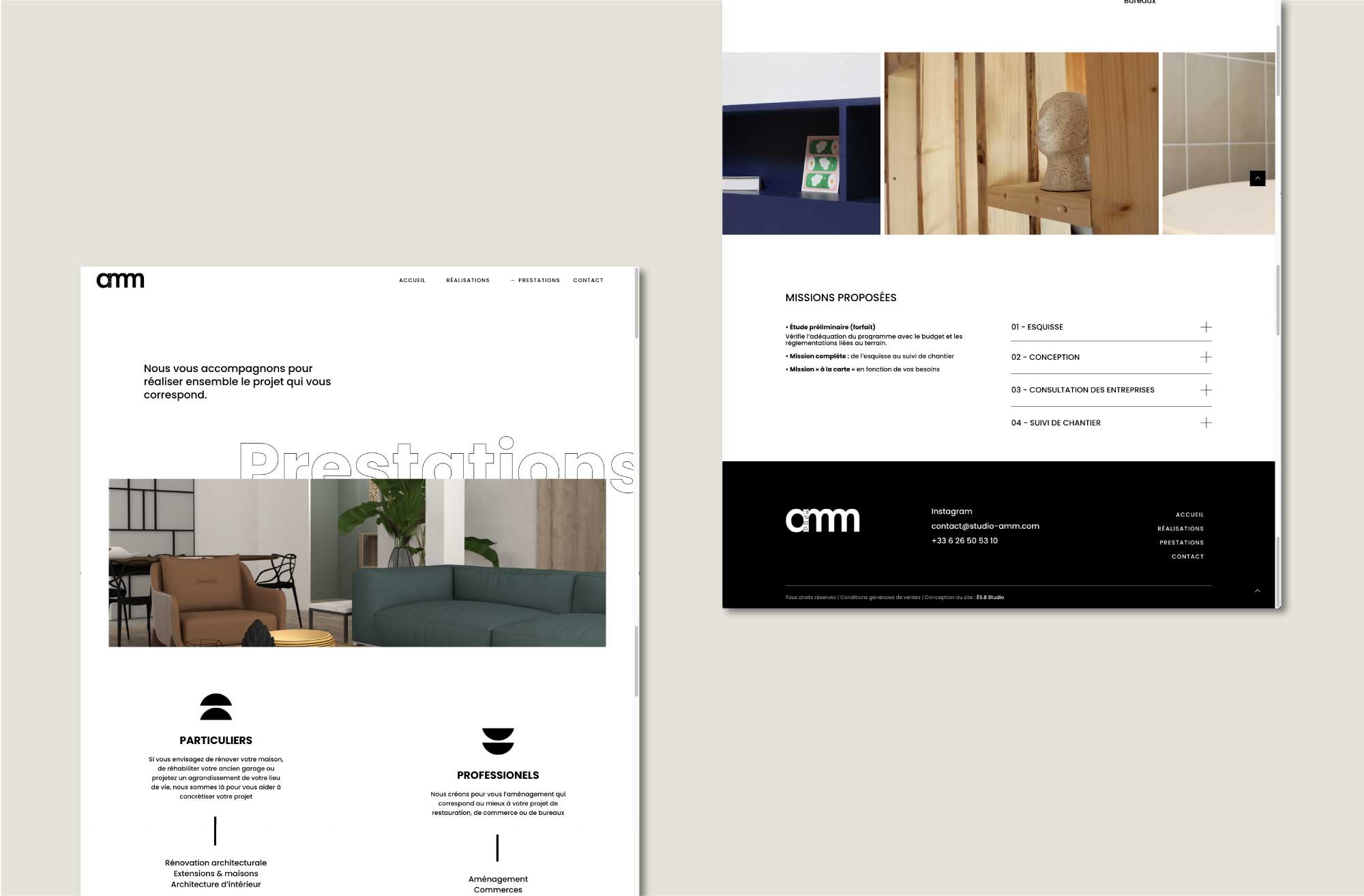 Présentation de la partie prestation du site web du Studio Amm réalisé par ÈS.B Studio.